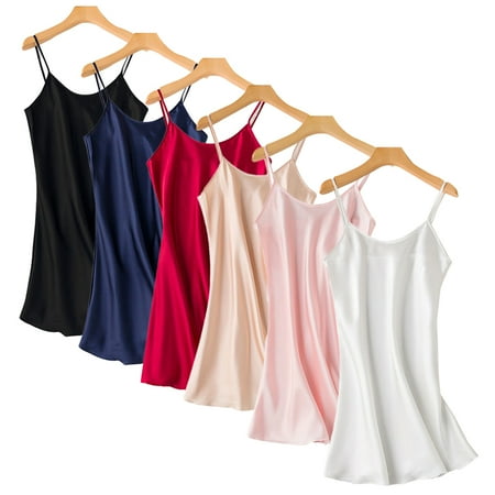 FJUCHAI Silk Nightgown for Women Satin Sleepwear Lingerie Sleep Dress Satin Chemise Slip Nightgown Dress Adjustable Spaghetti Strap Nightwear Chemise Dress S-XXL