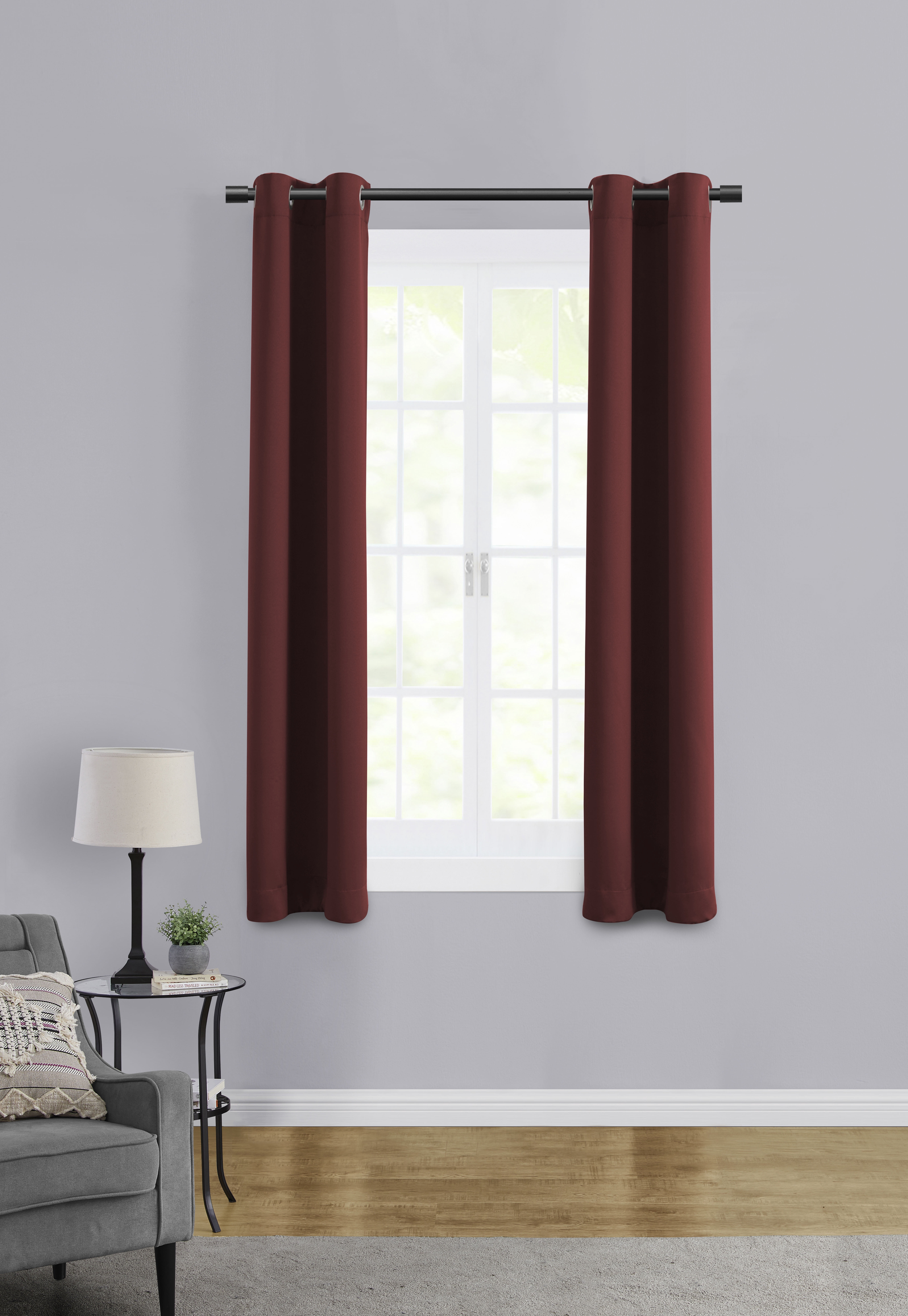 Mainstays Room Darkening Grommet Curtain Panel Pair, Set of 2, Brick, 30"W x 63"L