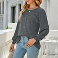 thumbnail image 6 of Annhoo Going out Tops for Women Fall Casual Pleated Crewneck Long Sleeve T-Shirts Ladies Basic Solid Color Blouses, 6 of 7