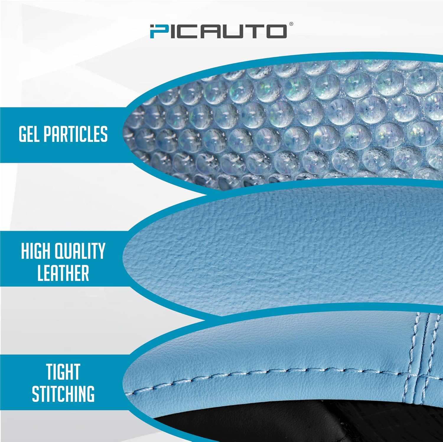 Gel Particles Steering Wheel Cover, Blue Luxury Leather Car Steering Wheel Protector, Universal Fit 14.5"-15.5" Anti-Slip Car Interior Accessories for Girls & Womenn