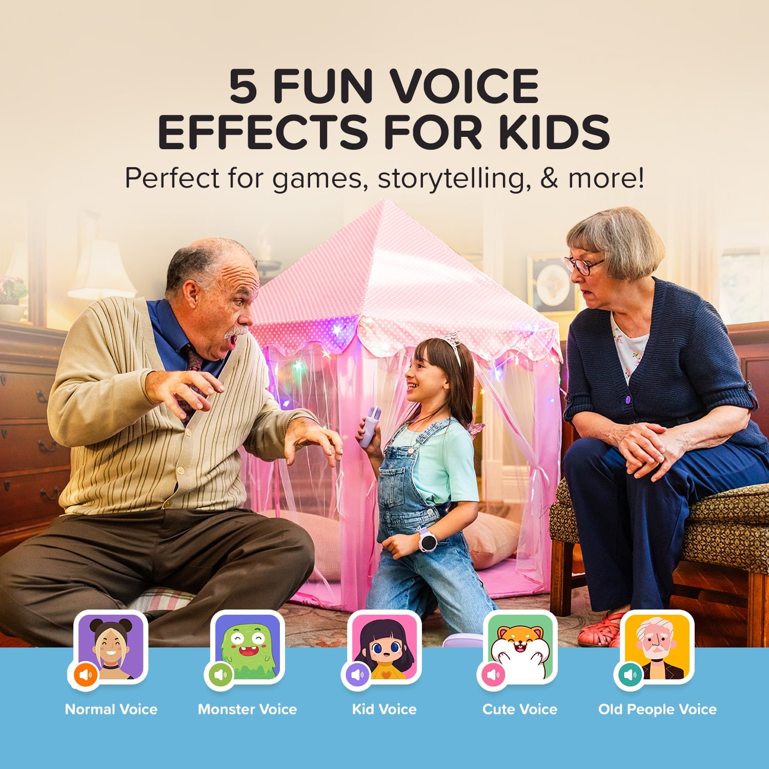 myFirst Voice 2 Kids Karaoke Machine: Portable Bluetooth Speaker, Wireless Microphone & 5 Voice Changers (Blue)