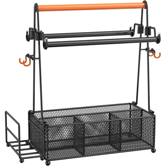 Flycity Grill Caddy, Silverware Caddy Condiment Caddy, Utensil Holder for Party, Picnic Flatware caddy with Handle and Paper Towel Roll Holders, Utensil Cutlery Caddy for Camping, Kitchen(Black)