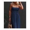 thumbnail image 3 of Navy Blue Sleeveless Strapless Smocked Waist Maxi Dress With Pockets For Summer, 3 of 5