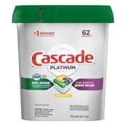 Dosettes pour lave-vaisselle Cascade Platinum, détergent pour lave-vaisselle ActionPacs, citron, 62 pièces