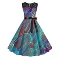 thumbnail image 1 of EQWLJWE Robe Longue pour Femmes Robe d'Été Imprimée Rétro Sans Manches avec Panneau en Dentelle, Col Rond, Ourlet à la Taille, Robe Évasée avec Ceinture, 1 of 3