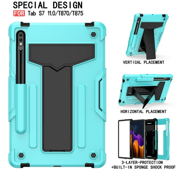 Dteck Galaxy Tab S7 Case 2020 , Heavy Duty 3 in 1 Hybrid Rugged Shockproof Case with Kickstand S Pen Holder for Samsung Galaxy Tab S7 11 inch Model SM-T870/T875/T878, Mint Black