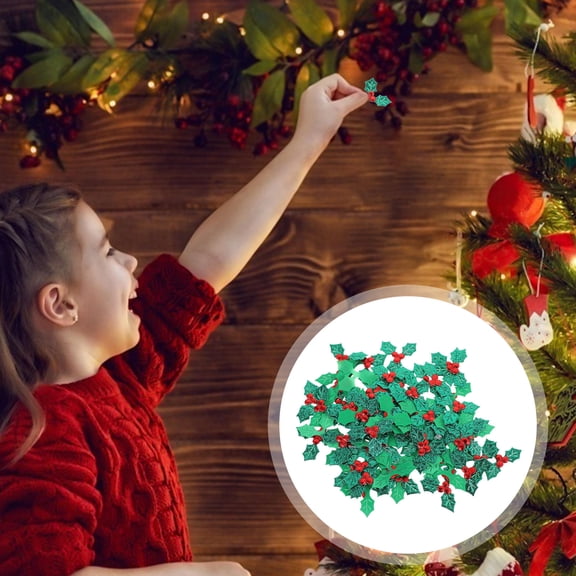 PTOOTP 100 Pieces Christmas Fabric Appliques with Berry and Leaf Patterns for Holiday Party, Banquet, and Seasonal Decorations