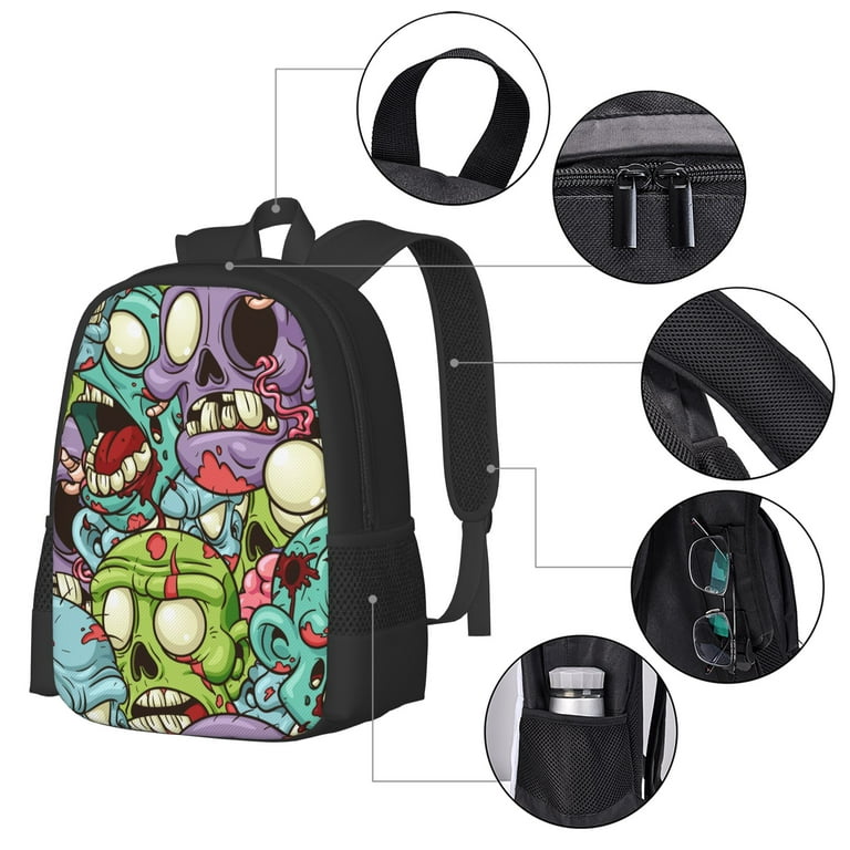 ★Odd Studio★Two Pocket Backpack DouZhe Lightweight Backpack, Colorful Yelling Zombie Prints