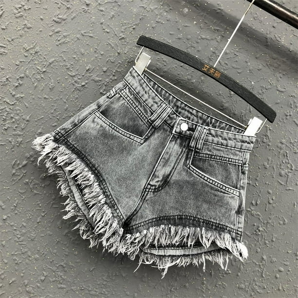 Pantalones cortos femeninos con borde crudo, corte en A, pantalones cortos vaqueros sexys Spice Girl, novedad de verano 2023, pantalones de pierna ancha a la moda, pantalones calientes para mujer