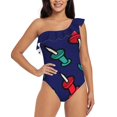 thumbnail image 1 of Map Tack Pattern One Piece Swimsuit Women Ruffle Monokini Shoulder Swimsuit Bathing Suit Swim Wear Map Maps Map Tack Tacks, 1 of 5