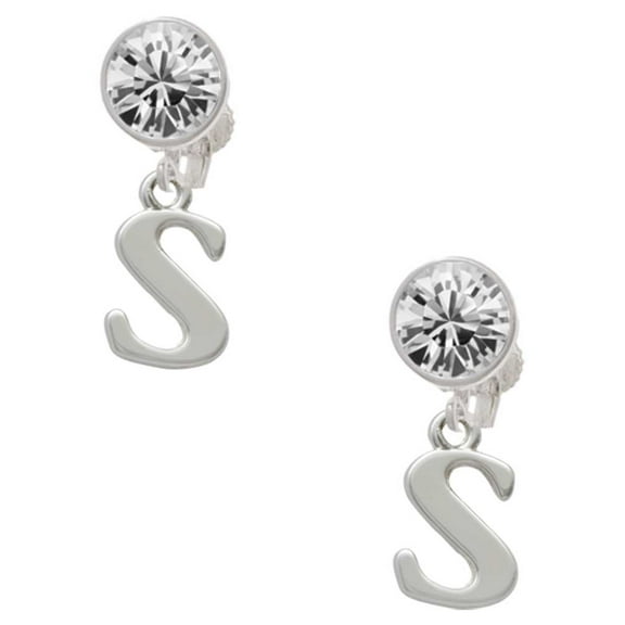 Silvertone Large Initial - S - Clear Crystal Clip On Earrings