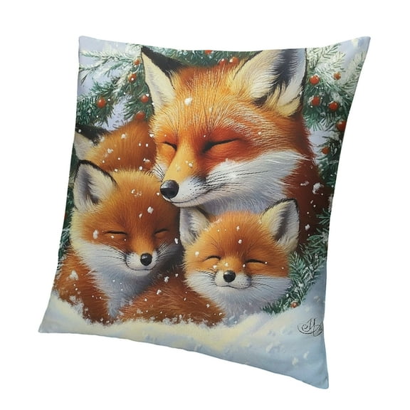 Patifu Merry Christmas Throw Pillow Covers for Kids Cute Cartoon Fox Pillow Covers Home Decor Merry Christmas Tree and Snowman Square Cushion Covers Fox Throw Pillowcases 12x12in