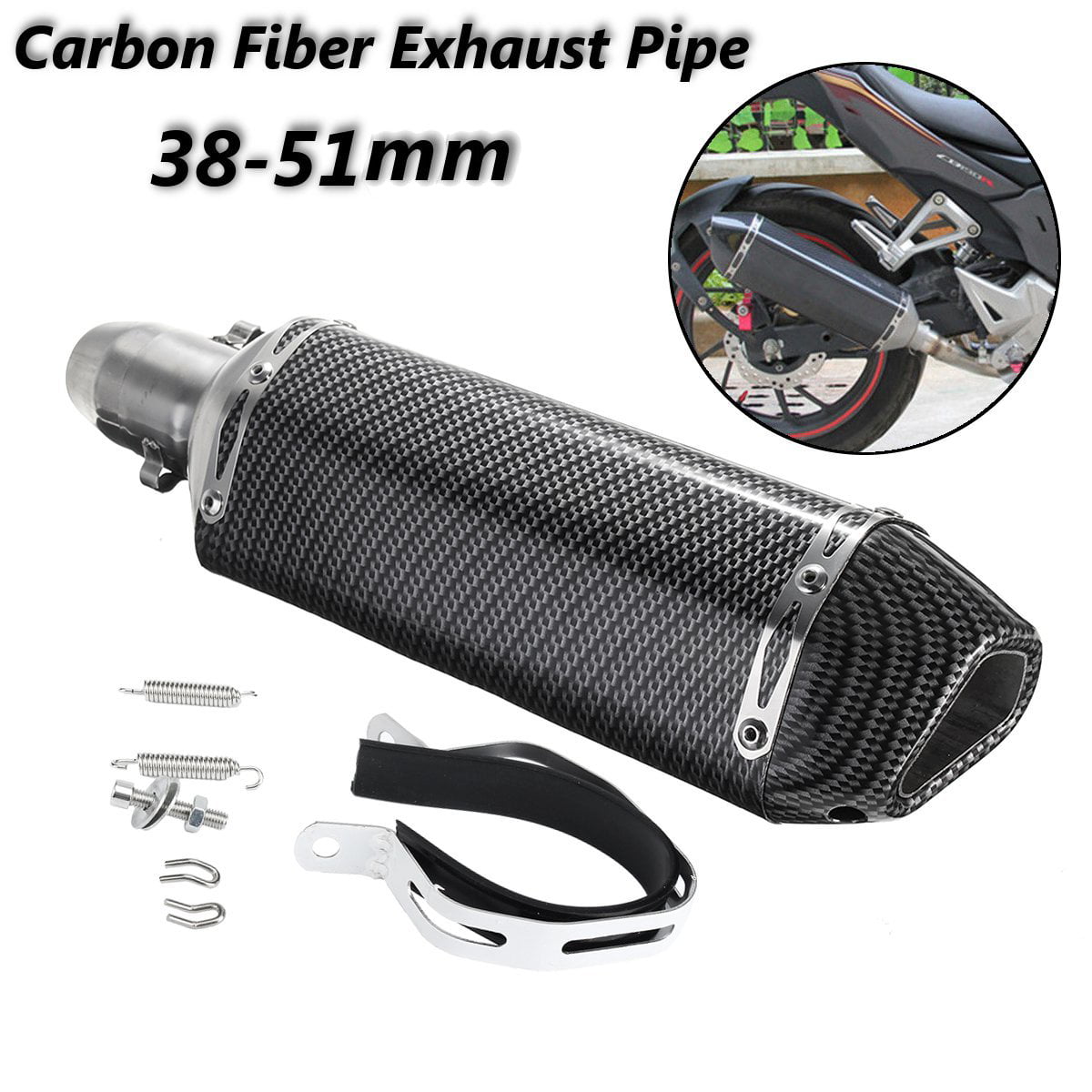 51mm Universal Motorcycle Bike Racing Exhaust Pipe Stainless Steel Carbon Fiber
