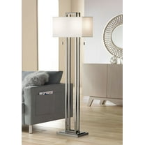 Possini Euro Design Modern Floor Lamp 62" Tall Brushed Nickel Openwork Rectangular Profile Off White Fabric Shade for Living Room Reading