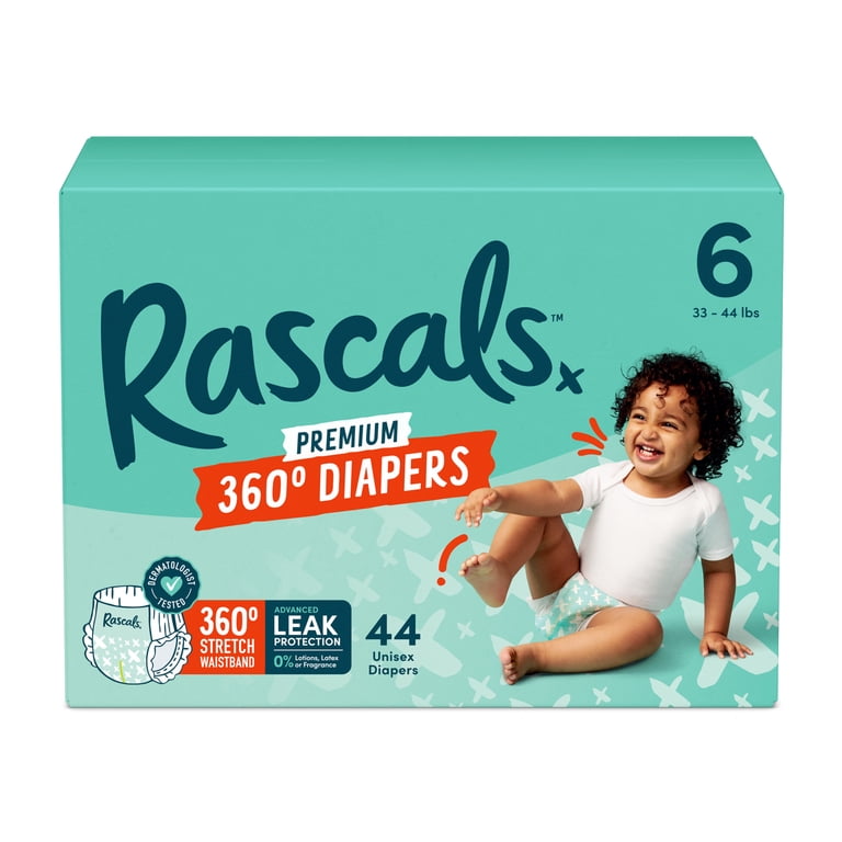 Rascals Premium 360 Absorbent Pull-On Diapers, Size 6, 44 Count