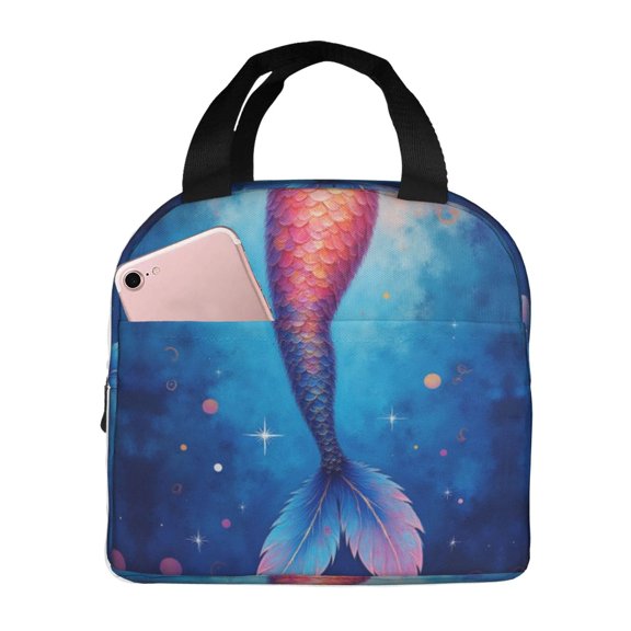 Mermaid Scales Insulated Lunch Bag Reusable Lunch Box For Women Men Portable Cooler Tote Bag For Work Picnic Travel School 8.5x5In