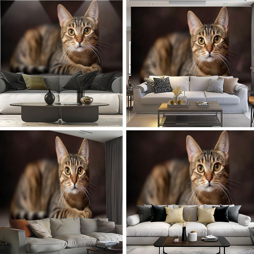 Peel and Stick Wallpaper Tabby Cat Animal Kitten Kitten Poster Cat Whiskers Expressive Eyes Modern Art Wall Mural Decor Self Adhesive and Removable 69in x 98in