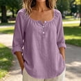 thumbnail image 6 of VBVC Women's Cotton Linen Square Neck Tunic Tops , Casual Long Sleeve Shirts For Women , Ladies' Lightweight Blouses with Pockets,Purple,S-2XL, 6 of 8