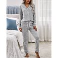 thumbnail image 2 of Mujeres pijamas set V Masajeadores de cuello turn Abrigos plumas collar color puro cordón único breasted pijamas gris M, 2 of 7