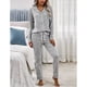 thumbnail image 2 of Pijamas de las mujeres Set V cuello Turn Down Collar Color puro cordón único Breasted Pijamas Gris L, 2 of 7