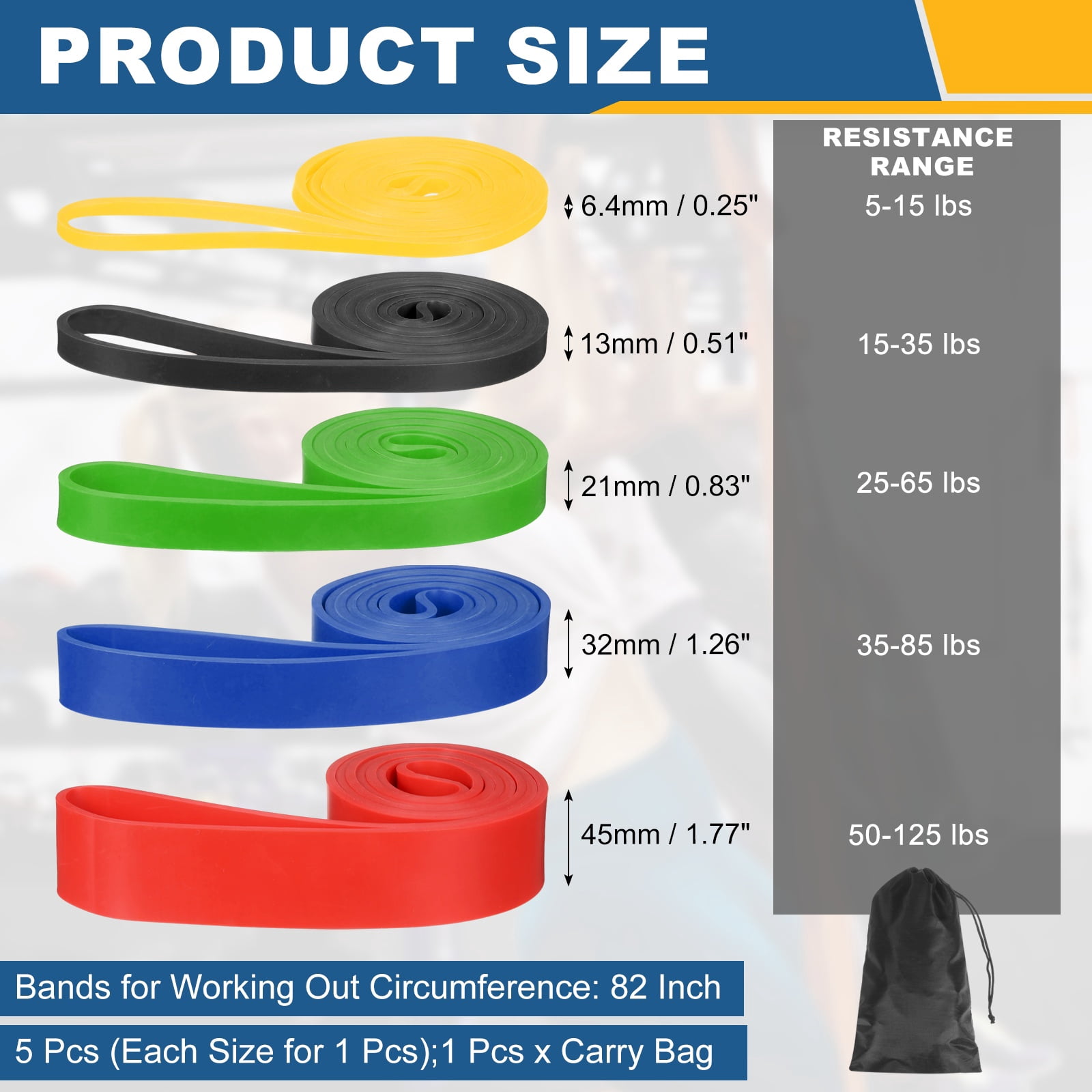 Uxcell Resistance Bands for Working Out, 5 Levels Pull Up Assistance Bands with Carry Bag 5 Pcs & Multicolor -Fitting for (Home/Gym)