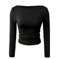 thumbnail image 3 of Women's Boat Neck Long Sleeve Casual Fitted Tee Shirts, 3 of 4