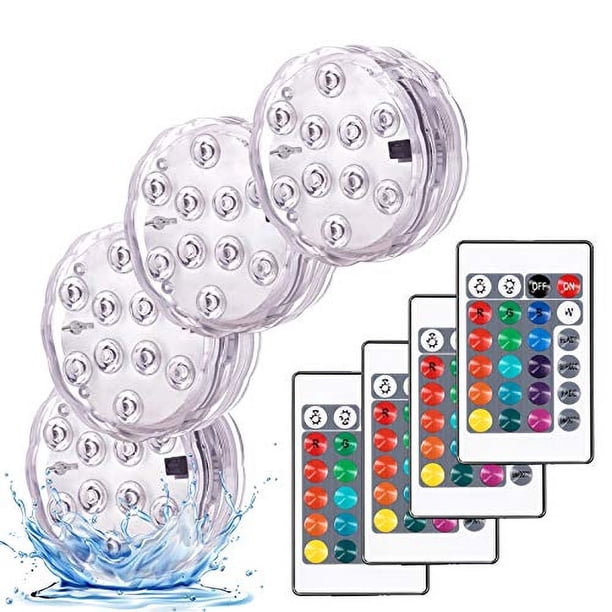 Luces LED sumergibles a pilas con control remoto. Lámparas pequeñas decorativas para peceras y acuarios. Ideal para bodas, fiestas de Halloween. (4 unidades)