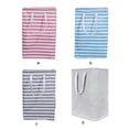 thumbnail image 3 of Panier à Linge à Rayures Réutilisable en Toile Grande Capacité Sac de Rangement pour Vêtements Bac de Lavage Portable Paniers Contenant avec Poignée Rayure Bleue, 3 of 8