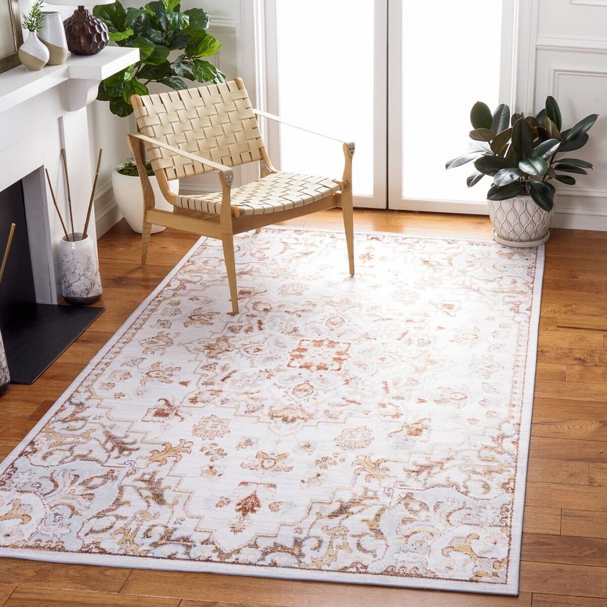 SAFAVIEH Tucson Rosario Traditional Machine Washable Area Rug, 4' x 4' Square, Beige/Grey