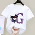 thumbnail image 3 of Camiseta de manga corta de verano para niños de Sanrio con letras de la A a la Z de Kuromi Anime, ropa suave con forma de corazón para niñas, regalo de cumpleaños kawaii, 3 of 5