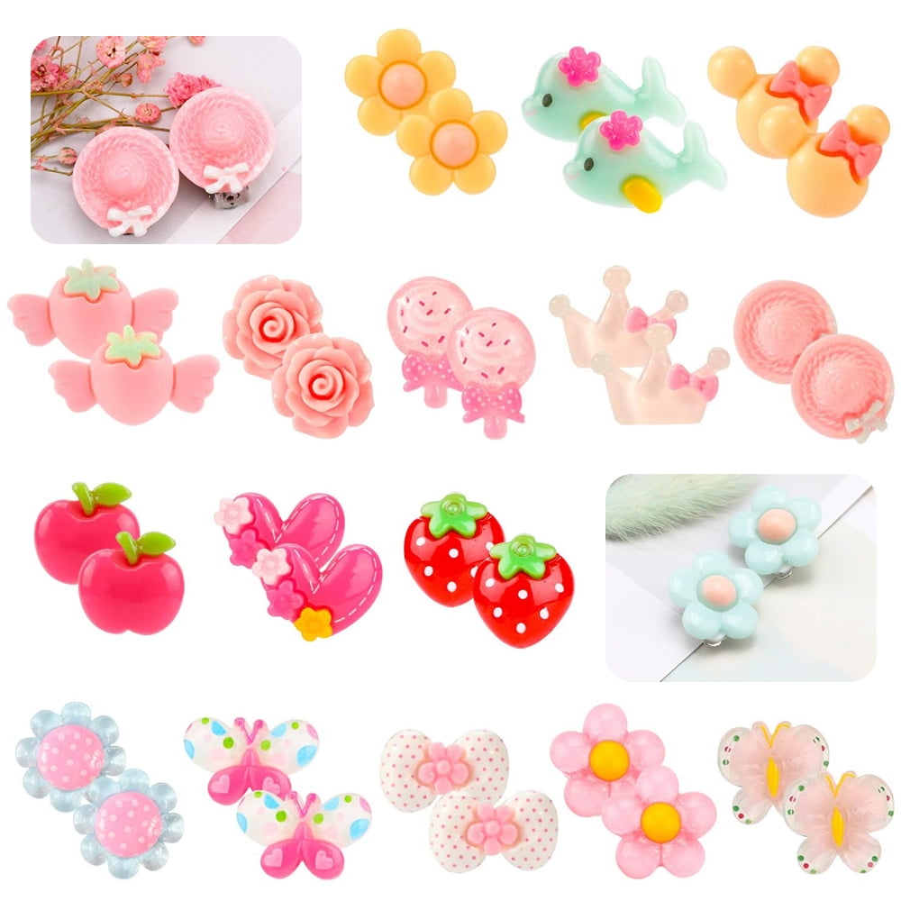 OUSITAID 16 Pairs Clip on Earrings Girls, No Pierced Design Earrings Dress up Pretend Princess Play Jewelry Accessories with Storage Box for Kids
