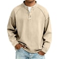 thumbnail image 2 of COSFO Denim Men's Tshirts Fall Vintage Long Sleeve Shirts Pullover Henley Loose Fit Solid Button Men's Shirts, 2 of 6