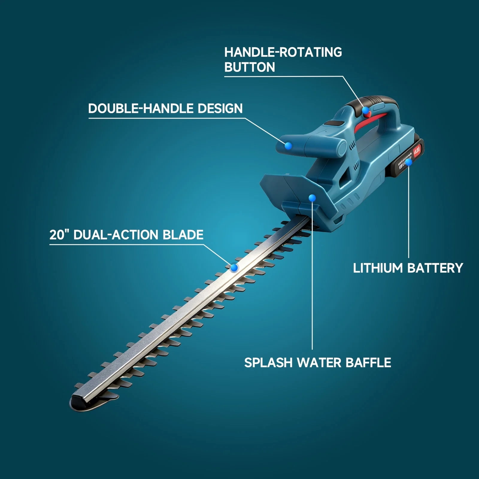 21V Cordless Hedge Trimmer, 20-Inch Dual-Action Blade, 24000 RPM Motor, 2 x 3.0Ah Batteries & Charger Included, Lightweight 3.97 lbs for Shrubs, Bushes, Yard Work