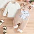 thumbnail image 4 of UAYOTSE Baby Girl Fall Clothes Crochet Flower Long Sleeve Linen Smocked Tops Wige Leg Long Pants Toddler Crochet Outfit(12-18 Months,P86-Beige), 4 of 9