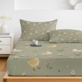 thumbnail image 6 of Full Size Fitted Sheet Set - Cute Duck Daisy 3 Piece Bedding Sets 16" Deep Pocket Fitted Sheet with 2 Pillowcases, Summer Spring Floral Sage Green Brushed Microfiber Hotel Luxury Bed Sheets, 6 of 9