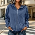 thumbnail image 2 of Women's Full Zip up Jacket Plus Size Corduroy Hoodies Trendy Loose Fit Hooded Sweatshirts Outwear with Pocket Blue XXL, 2 of 4