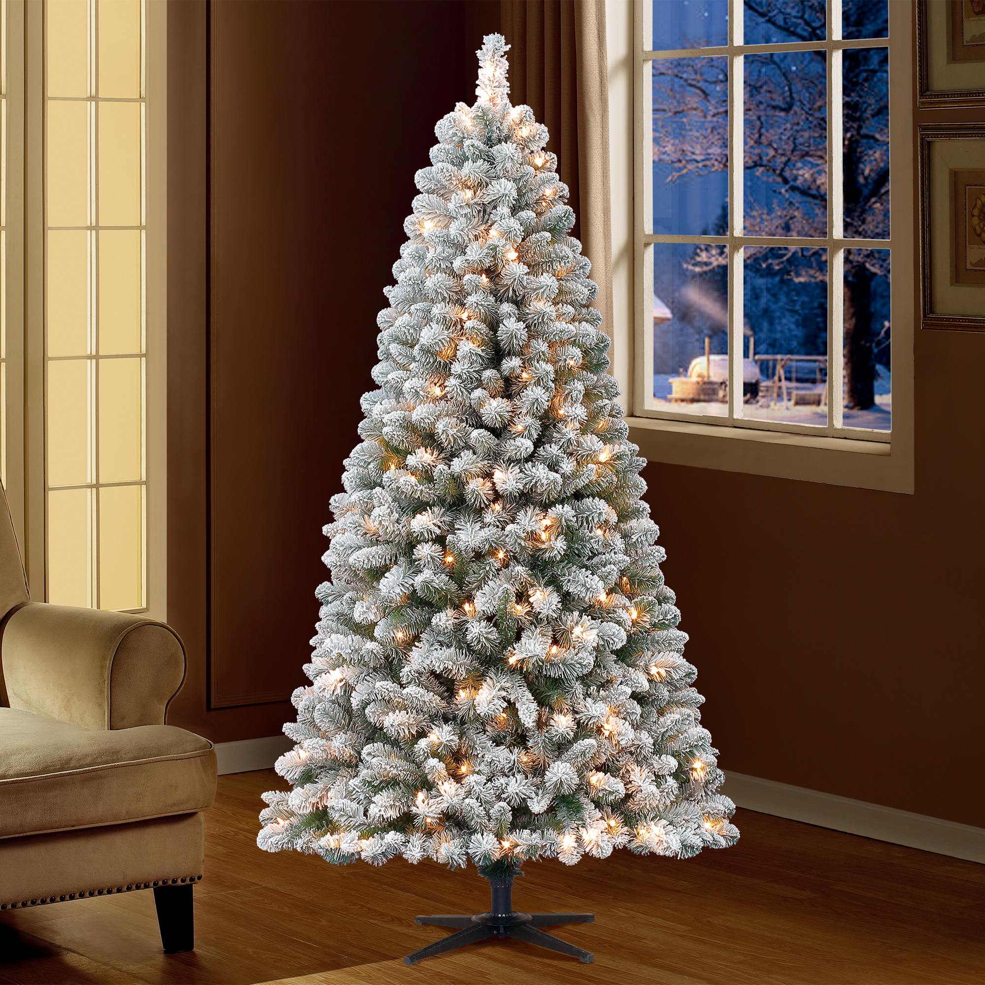 Holiday Time Flocked Pine Christmas Tree 6.5 ft, White on Green - image 4 of 4