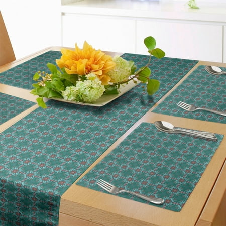 

Vintage Table Runner & Placemats Traditional Vibrant Tile Pattern Abstract Spanish Motifs Set for Dining Table Decor Placemat 4 pcs + Runner 12 x72 Jade Green Pale Blue Red by Ambesonne