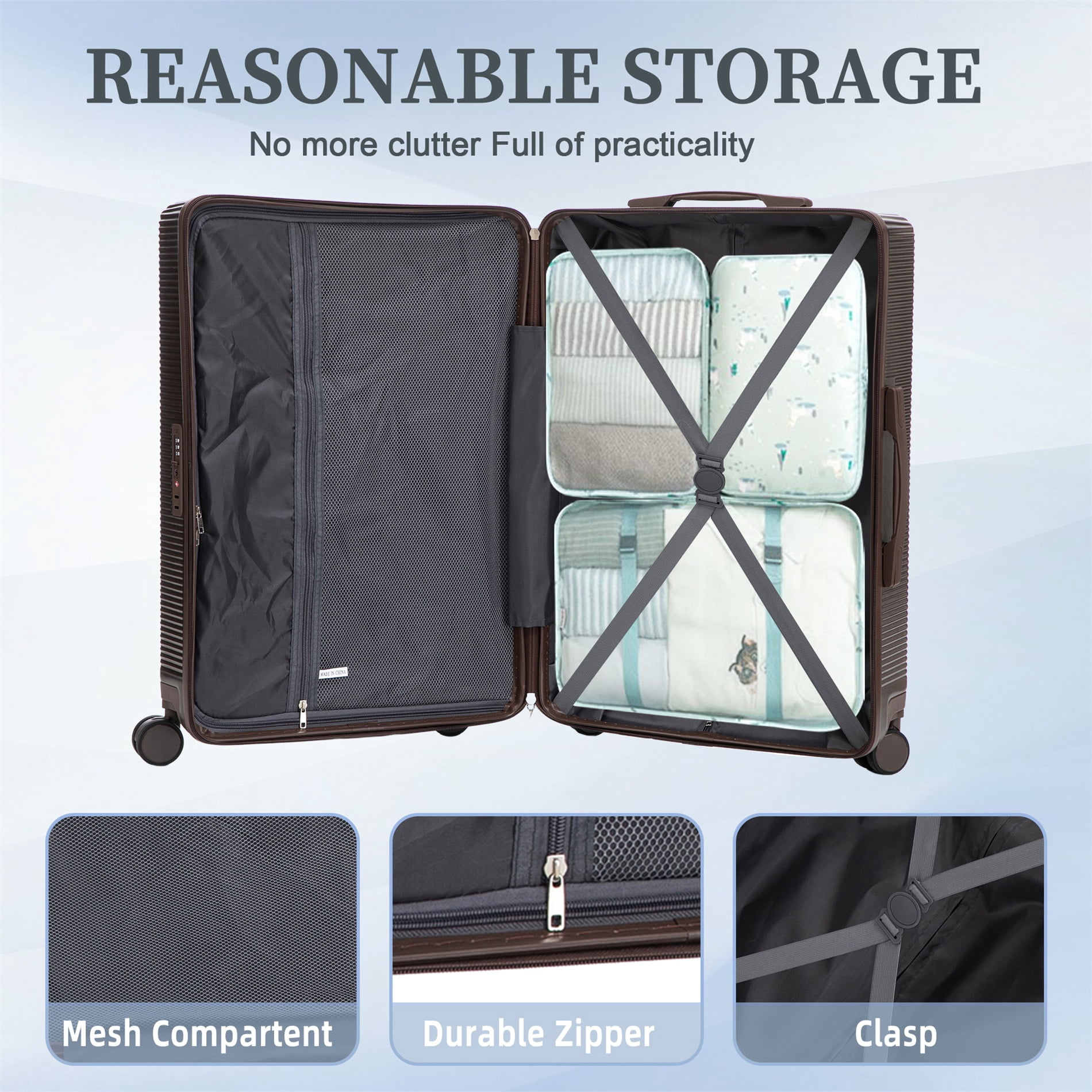 Alvantor 3 Piece Hardshell Luggage Set ABS Hardside Suitcase with TSA Lock Spinner Wheel 20"24"28"(Brown)