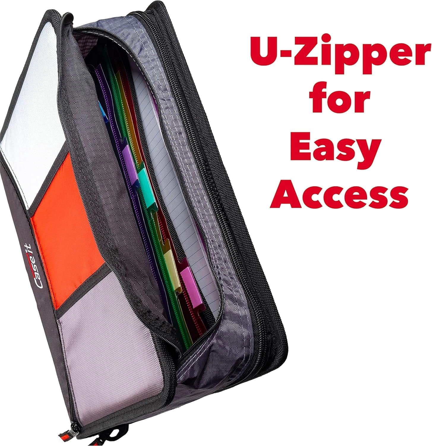 Case-it The Mighty Zip Tab Zipper Binder - 3 Inch O-Rings - 5 Color Tab Expanding File Folder - Multiple Pockets - 600 Sheet Capacity - Comes with Shoulder Strap - Black D-156-B (3Pack)