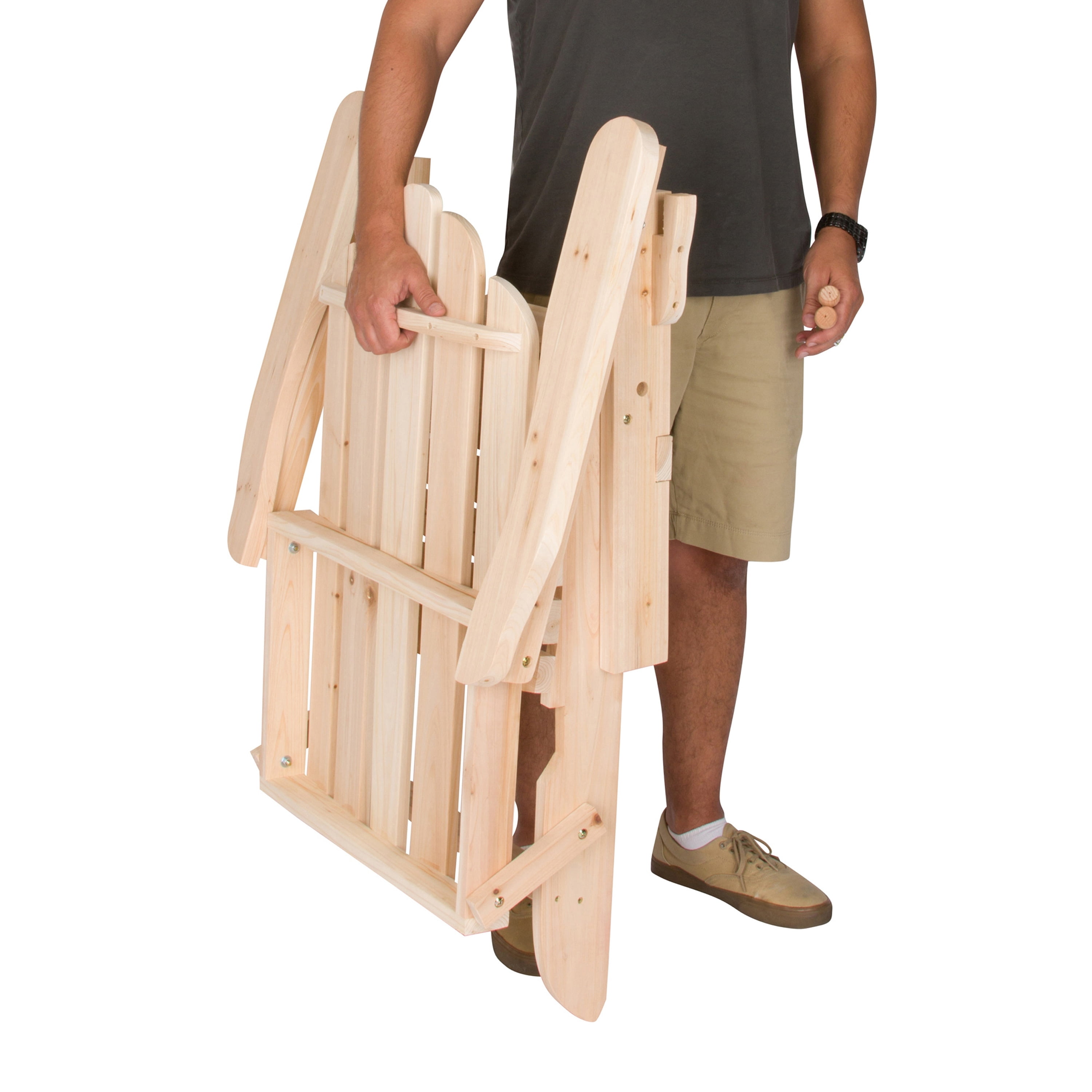 Shine Company Traditional Cedar Wood Folding Adirondack Chair in Beige