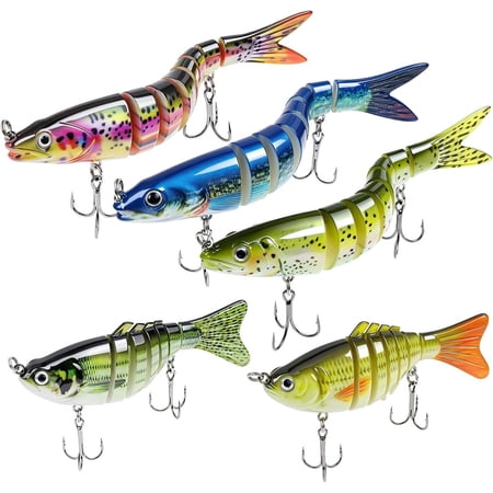 Slow Sinking Fishing Lures 5 count Multi-Jointed Swim Baits for Freshwater & Saltwater 7/8 Segmented Hard Lures Heavy-Duty Fiber Jointed Glide Baits for Bass Musky Trout Crappie Pike