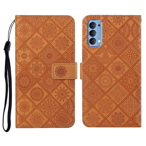 For OPPO Reno4 Ethnic Style Embossed Pattern Horizontal Flip Leather Case with Holder & Card Slots