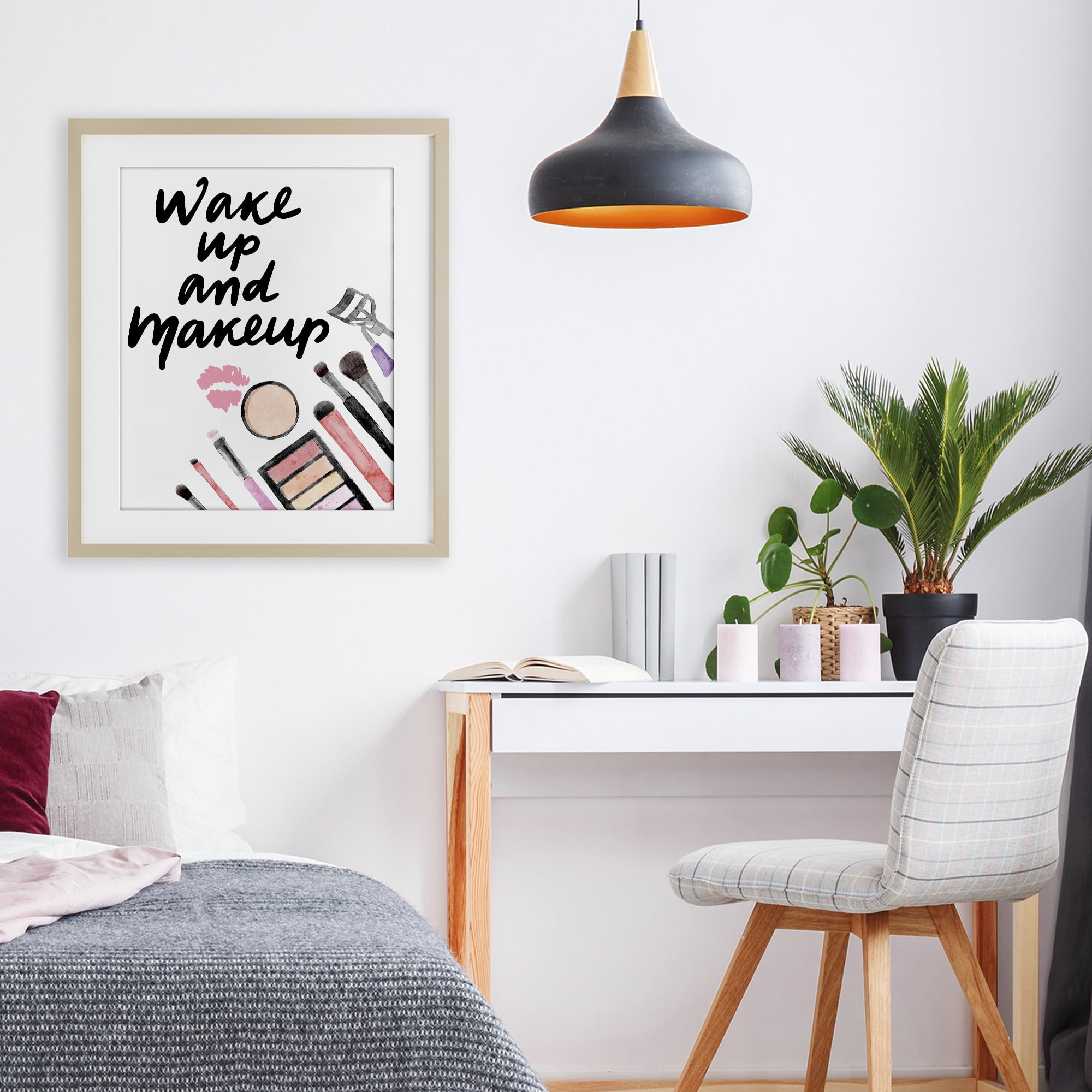Stupell Industries Wake Up & Makeup Birch Framed Print Under Glass, design by Jesse Keith