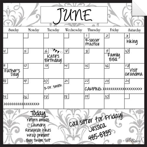 AlaBoard Gray Damask Dry Erase Monthly Calendar Decal