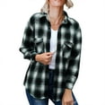 thumbnail image 3 of Ukumplol Womens Tops Long Sleeve Shirts for Women's Flannel Plaid Light Weight Thin Jacket Shirts Long Sleeve Button Down Chest Pocketed Shirts Coats Shacket Womens Fall Tops Green XL, 3 of 9