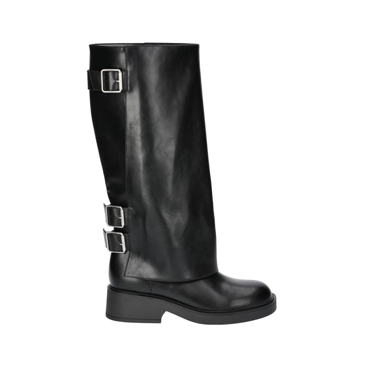 No Boundaries Women's Foldover Buckle Moto Boots, Polyurethane