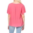 thumbnail image 3 of Moa Collection Casual Solid Flowy Short Flutter Sleeve Round Neck Key Hole Blouse, 3 of 6