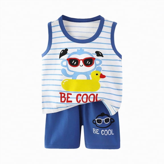TOWED22 Baby Girl Sweet Clothing Sets 2 Piece Sleeveless Tank Tops and Shorts Adorable Casual Summer Outfits(Blue,6-12 M)