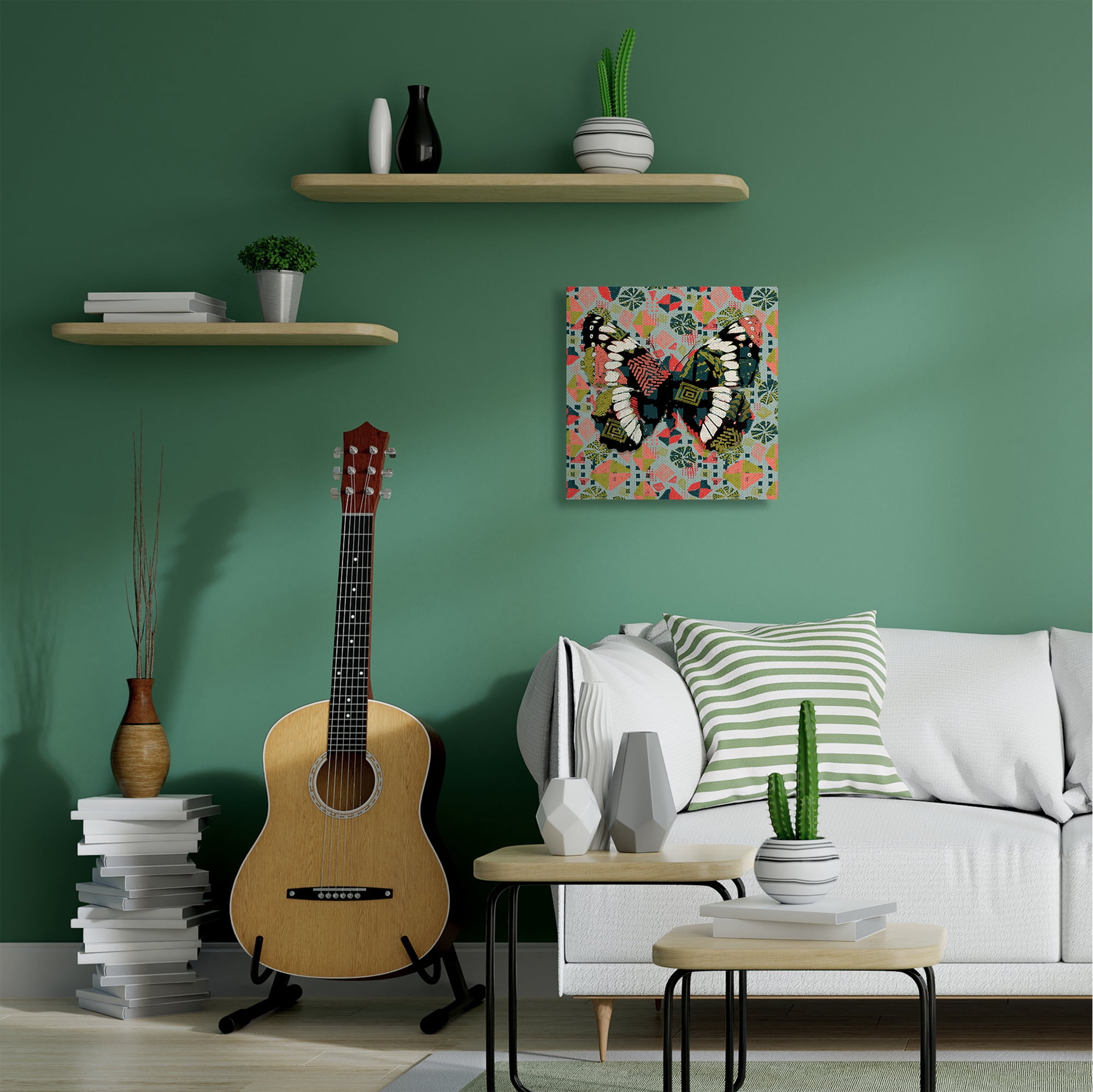 Stupell Home Décor Butterfly on Pink Blue Pattern Abstract Design Canvas Wall Art by Karen Dreyfus